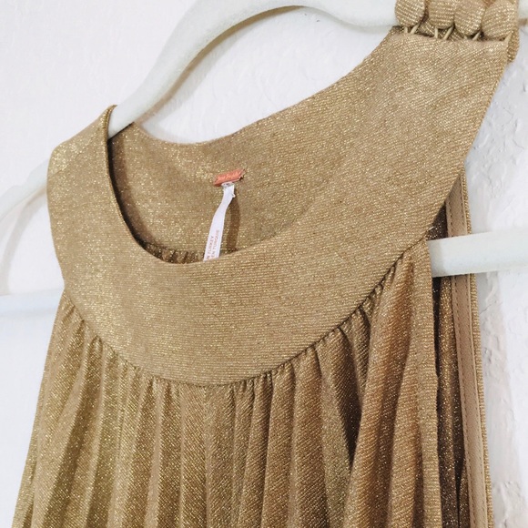 NWT Free People Gold Pleated Mini Love Dress M - Picture 7 of 8